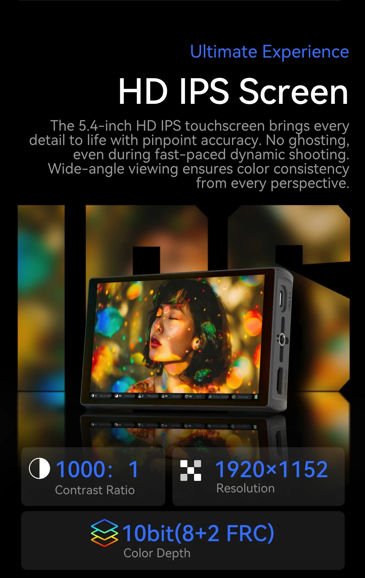 PortKeys LH5C -5.4 Inch On-Camera Monitor with Wired Camera Control/Focus Tracking Frame, 4K 360 Degree Color -Adjustment