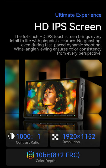 PortKeys LH5C -5.4 Inch On-Camera Monitor with Wired Camera Control/Focus Tracking Frame, 4K 360 Degree Color -Adjustment