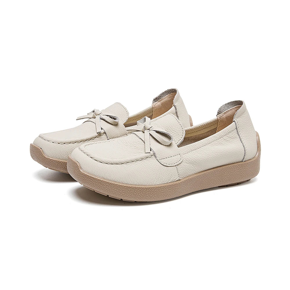 AIYUQI Women Bow Genuine Leather Loafers Slip‑on Platform Women Flat Shoes Mother Shoes Ladies Casual Walking Moccasins
