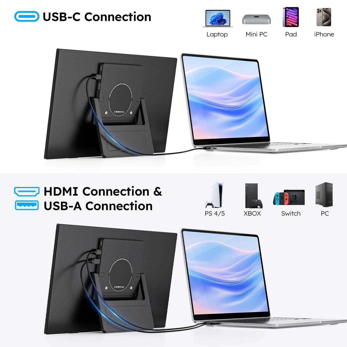 15.6" Portable Monitor with Foldable Magnetic Stand & Case FHD 1080P IPS Screen Extender for Laptop Mac Phone Xbox Work Travel