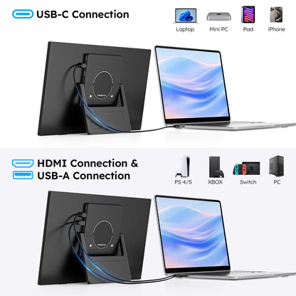 15.6" Portable Monitor with Foldable Magnetic Stand & Case FHD 1080P IPS Screen Extender for Laptop Mac Phone Xbox Work Travel