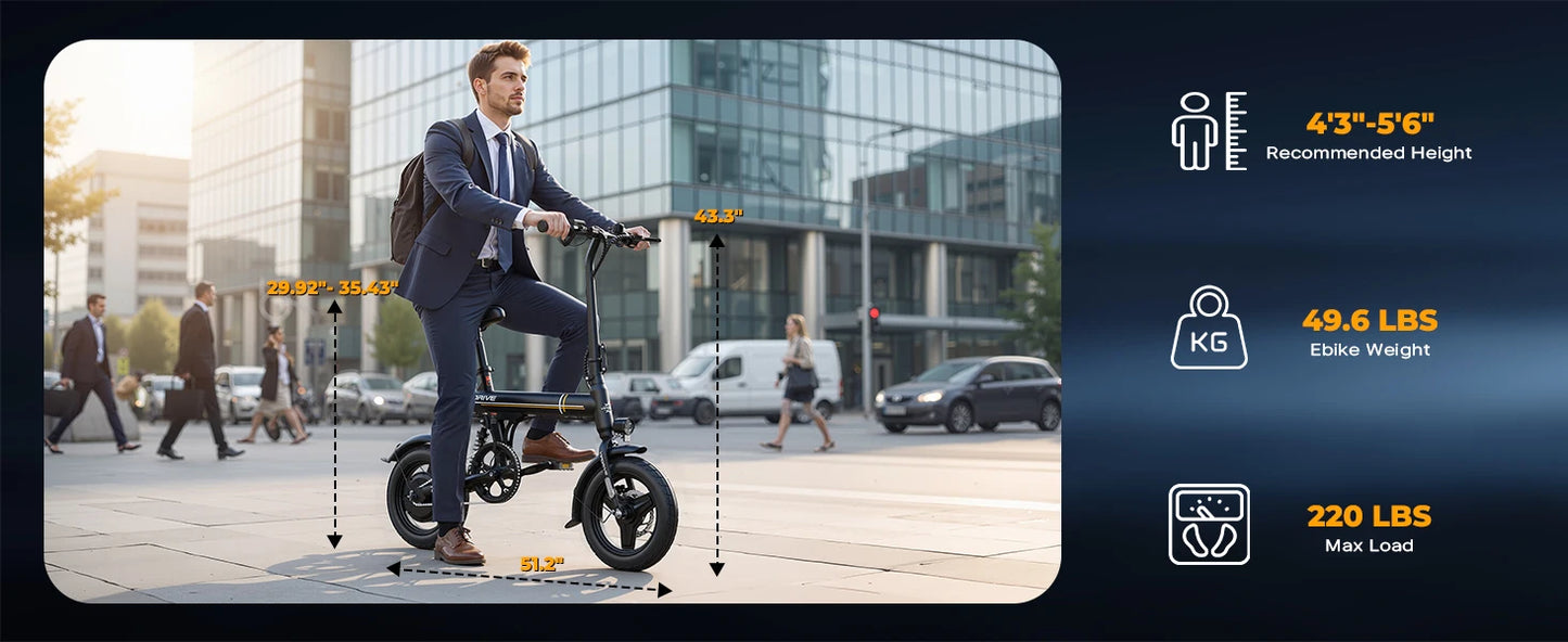 VIPDRIVE Zypho Adult Electric Bike, 500W peak motor, 36V 7.8Ah battery, 14"Tire Commuter E-Bike,20MPH,UL2849, 1-Year Warranty