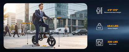 VIPDRIVE Zypho Adult Electric Bike, 500W peak motor, 36V 7.8Ah battery, 14"Tire Commuter E-Bike,20MPH,UL2849, 1-Year Warranty