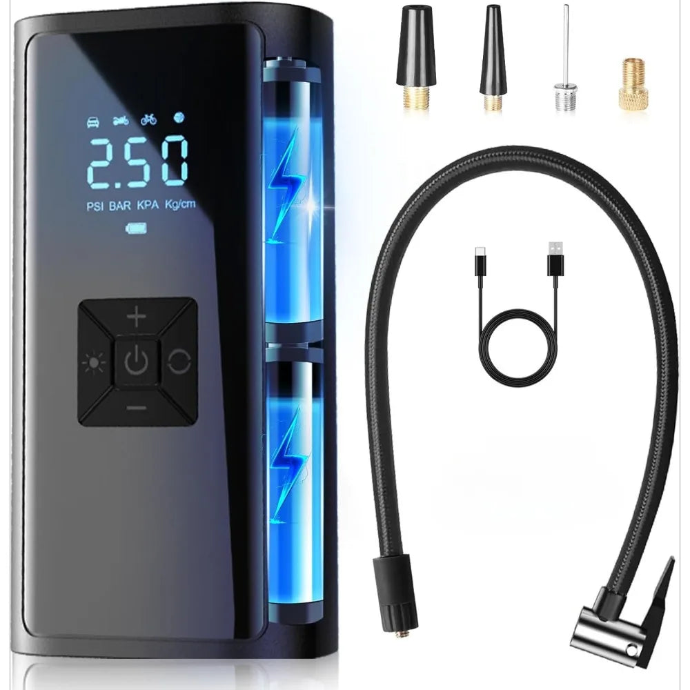 Portable 150 PSI Cordless Air Compressor Tire Inflator USB Charging LED Light Power Bank for Cars Motorcycles Bicycles Balls
