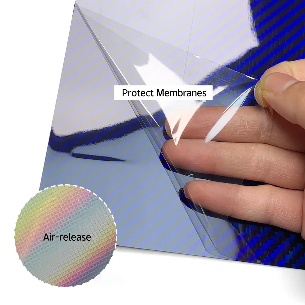 Laser Blue Carbon Fiber Car Stickers Glossy Holographic Color Change Film Self-Adhesive Vinyl Car Wrap Cover Air Release Foil