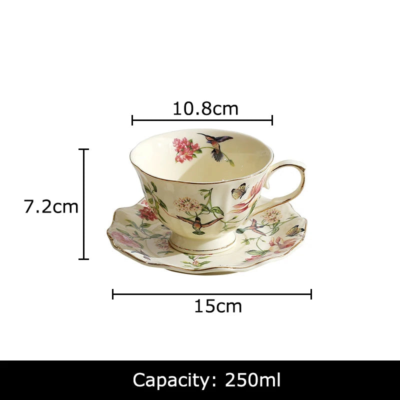 Flower and Bird Patterns Ceramic Cup&saucer Dining Table Coffee Mug Milk Cups Afternoon Tea Teacup Fruit Juice Container