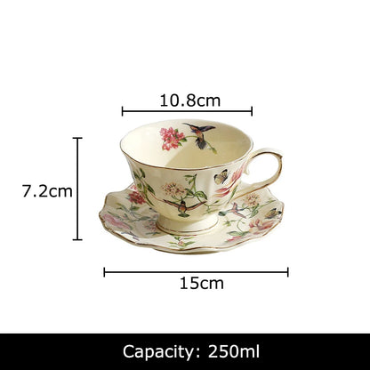 Flower and Bird Patterns Ceramic Cup&saucer Dining Table Coffee Mug Milk Cups Afternoon Tea Teacup Fruit Juice Container
