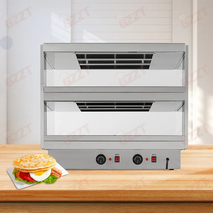 Stainless Steel Electric Commercial 2 Tier Dry Heating Fried Food Hamburger Pizza Warmer Showcase Dry Food Warmer Display