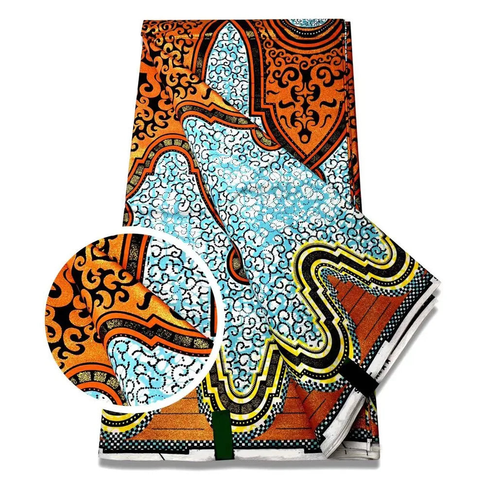 New African Wax Print Fabric Ankara Kitenge Pagne Loincloth Batik Wholesale Golden Glitter Grand 100Cotton Material For Sew 6yar