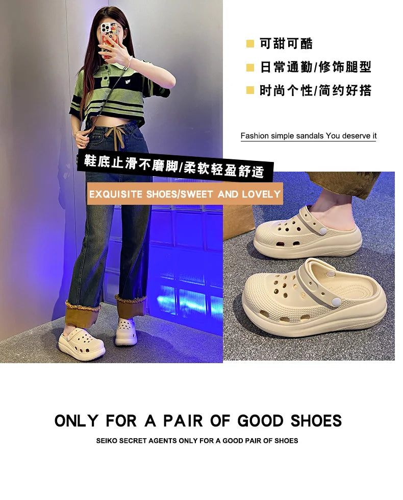 A Pair of Women's Fashionable Clogs, Women's Wear-Resistant and Comfortable Thick-Soled Beach Shoes, Outdoor Casual Trendy Women's Shoes