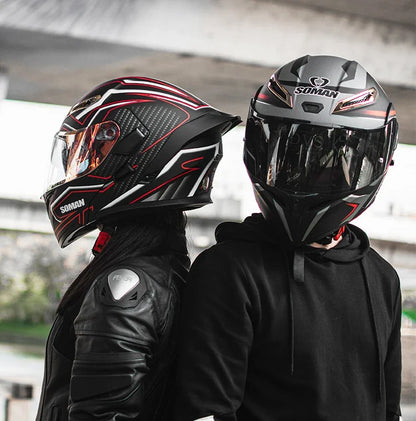SOMAN Full Face Helmet Dual Lens Flip Up Motorcycle Helmets Casco Accessories Men Women Casque Moto Racing DOT Approved Visor