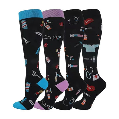 4 Pairs of Compression Socks Men Women Medical Varicose Veins Nursing Socks For Outdoor Running Pregnant Sports Socks
