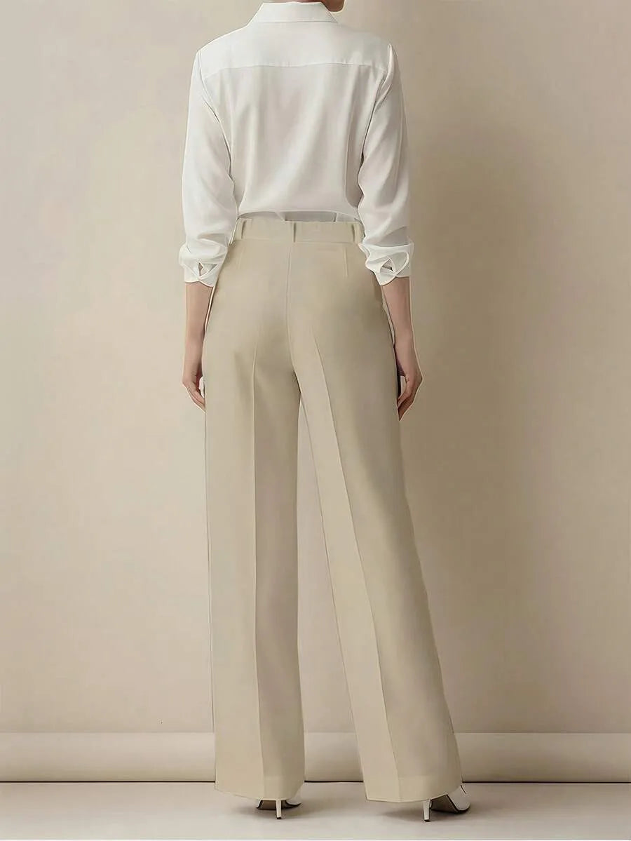European and American cross-border spring and autumn fashion solid color casual high-waist loose work trousers with pockets