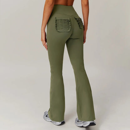High Waist Hip Lift Naked Yoga Pants Running Fitness Wide Leg Flared Pants Casual Sports Pants Leggings Sport Women Fitness