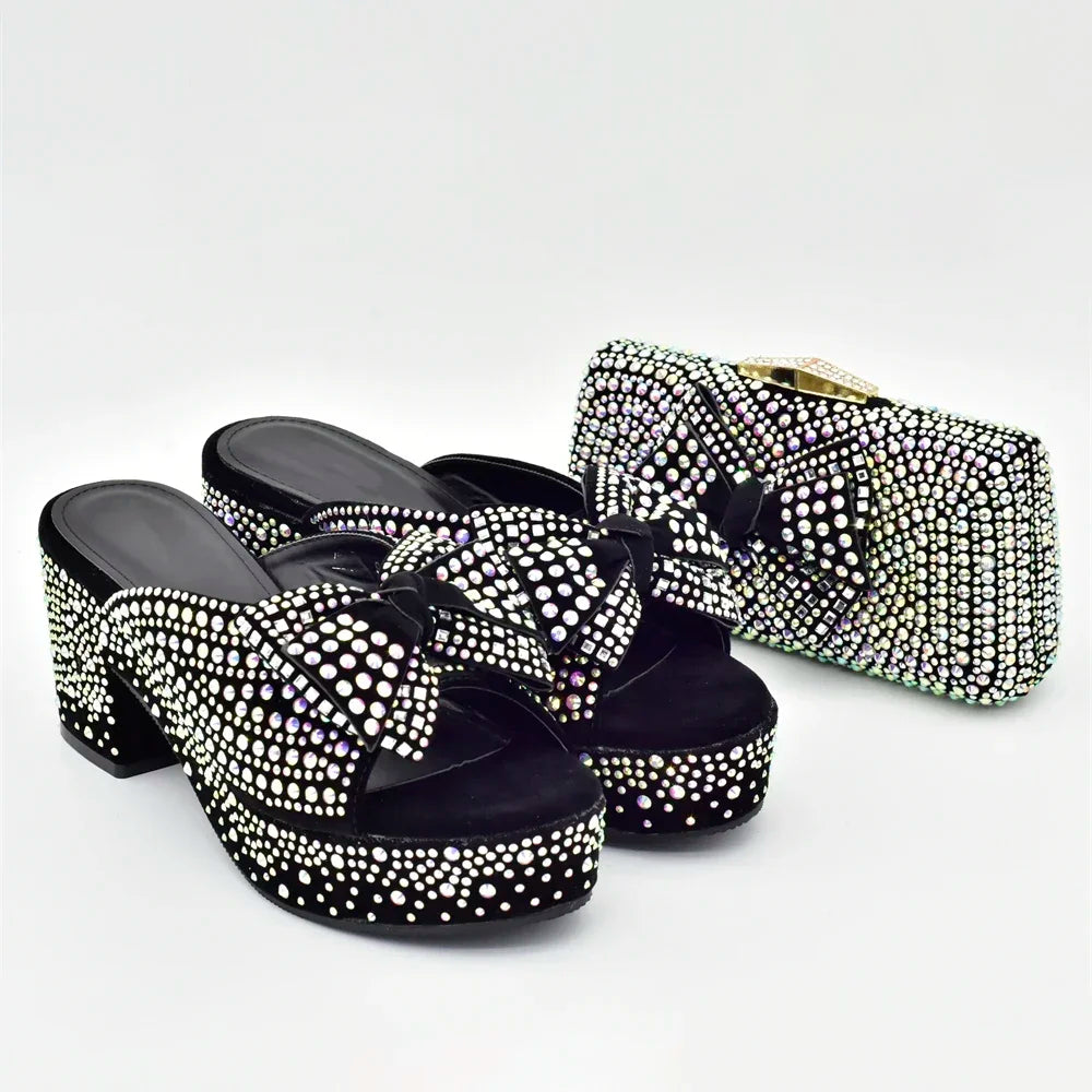New Arrival Shoes and Bags Set for Women 2025 Women Shoe and Bag Set Decorated with Rhinestone Elegant Woman Heeled Pumps