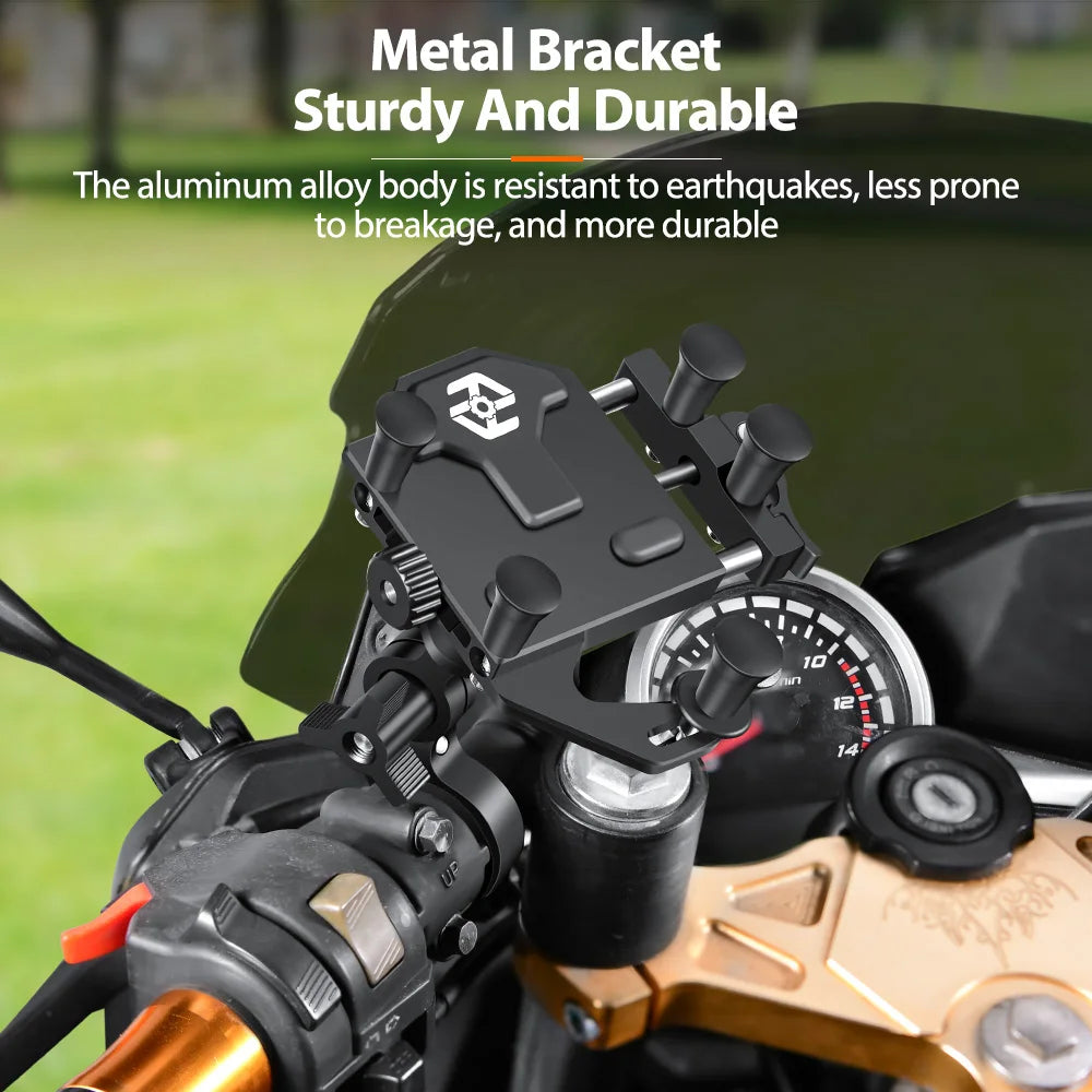 Motorcycle Phone Holder Universal Aluminum Alloy Shock-Absorbing Motos Handlebar Navigation Bracket 360° Rotary Adjustable Stand