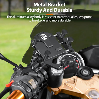 Motorcycle Phone Holder Universal Aluminum Alloy Shock-Absorbing Motos Handlebar Navigation Bracket 360° Rotary Adjustable Stand