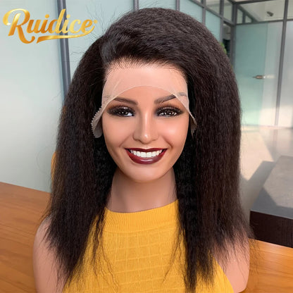 13x4 Transparent Lace Front Brazilian Human Hair Wig Sale Kinky Straight 180% Lace Frontal Yaki Human Hair Wigs Short Lace Wig