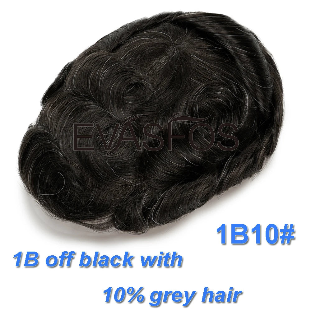 EVASFOS 0.02-0.04mm Super Thin Skin Men's Toupee Natural European Human Hair Male Wig Prosthesis Hair System For Men