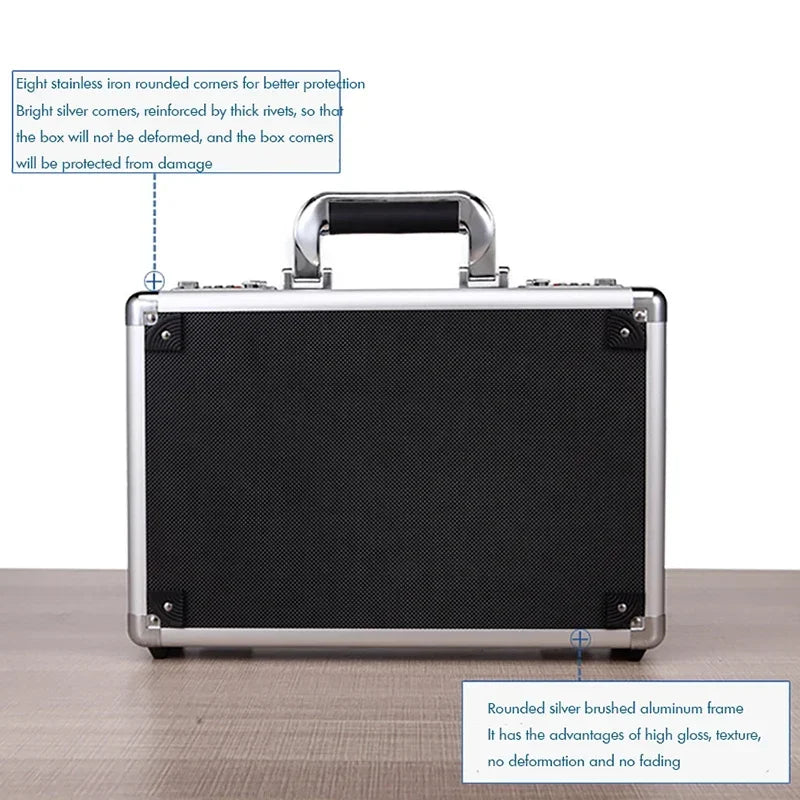 Aluminum Hard Case Passwords ToolBox Black / Silver Briefcase Metal Carrying Case Equiment Tool Box Organizer Holder ящик