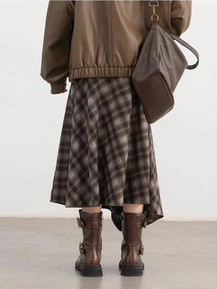 CHIC VEN Women Skirts A Line Retro Loose High Waist Irregular Color Plaid Frosted Half Body Long Ladies Skirt Autumn Winter 2026