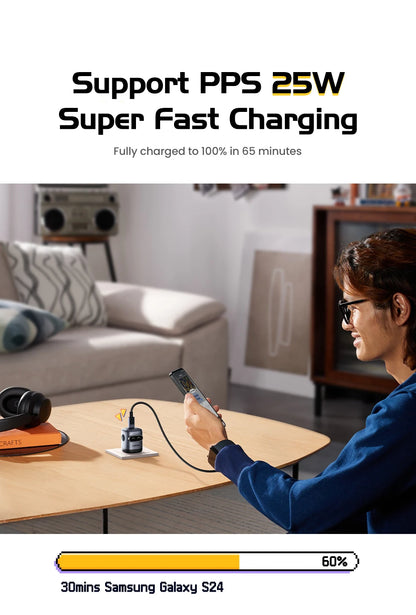 【US Plug】UGREEN Robot Design 30W GaN Charger QC4.0 3.0 PPS PD3.0 Fast Charger For iPhone 16 15 14 Pro Samsung Xiaomi iPad Air