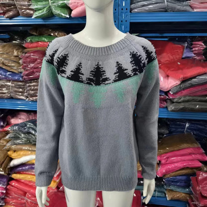 2025 Spring Knitted Women Sweater Print O-neck Long Sleeve Casual Loose Sweaters Female Winter Elegant Trendy Ladies Clothes