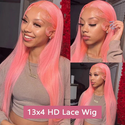 13x6 HD Lace Frontal Wig Pink Lace Front Wigs Human Hair 13x4 Staight Lace Front Wigs For Women Brazilian Colored Human Hair Wig