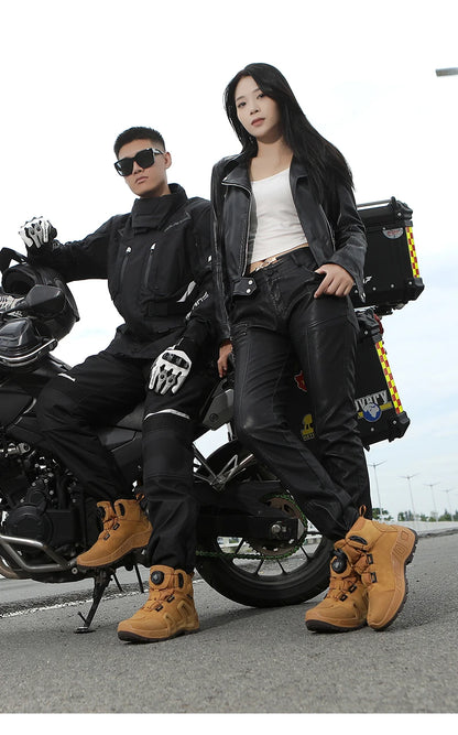 Motorcycle Riding Boots Waterproof Cowhide Leather Breathable Anti-Slip Wear-Resistant Touring Moto Shoes for Men Women