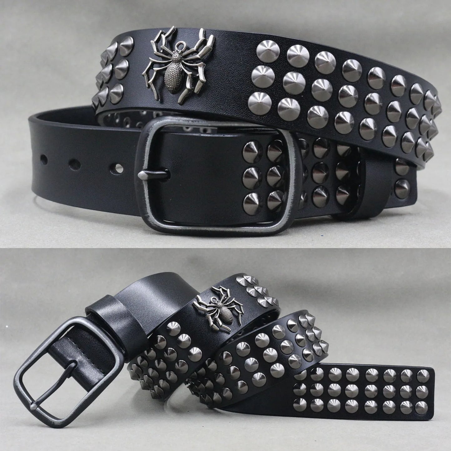 NEW Metal Rivet Cowboy Belt Genuine Leather Cowskin Men Belt Punk Rivet Jeans Belts For WOMEN Ceinture Homme Cinturones Hombre