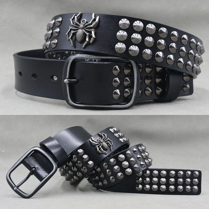 NEW Metal Rivet Cowboy Belt Genuine Leather Cowskin Men Belt Punk Rivet Jeans Belts For WOMEN Ceinture Homme Cinturones Hombre