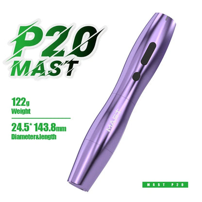 Mast P20 Wireless Tattoo Machine Full Kit 2.5mm Stroke Permanent Makeup Pen 1000mAh Battery 122g Lightweight Design for PMU Work