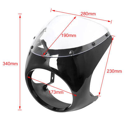 Motorcycle Red/White Front Headlight Fairing Windshield For Cafe Racer Honda Universal 7inch/16.5~18cm Retro Headlamp Windscreen
