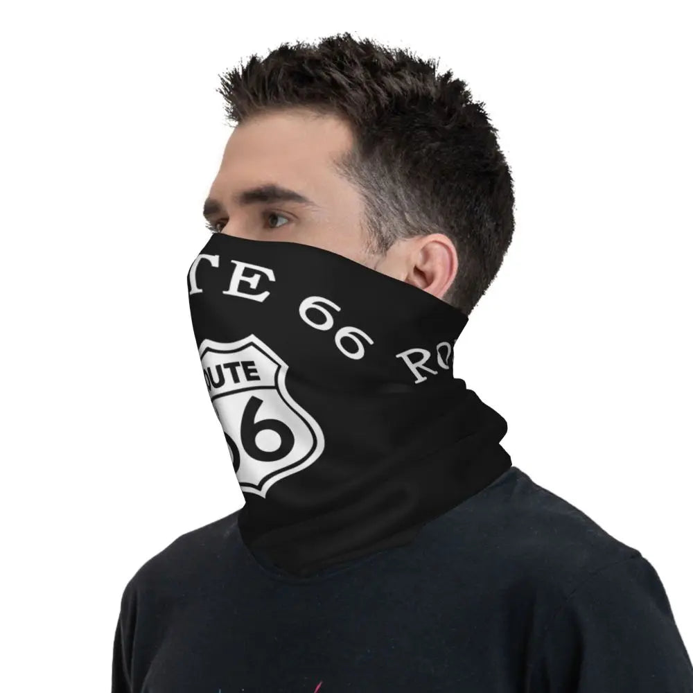 Custom Travel Motorcycle Ride Route 66 Bandana Winter Neck Warmer Windproof Wrap Face Scarf for Hiking Highways Gaiter Headband