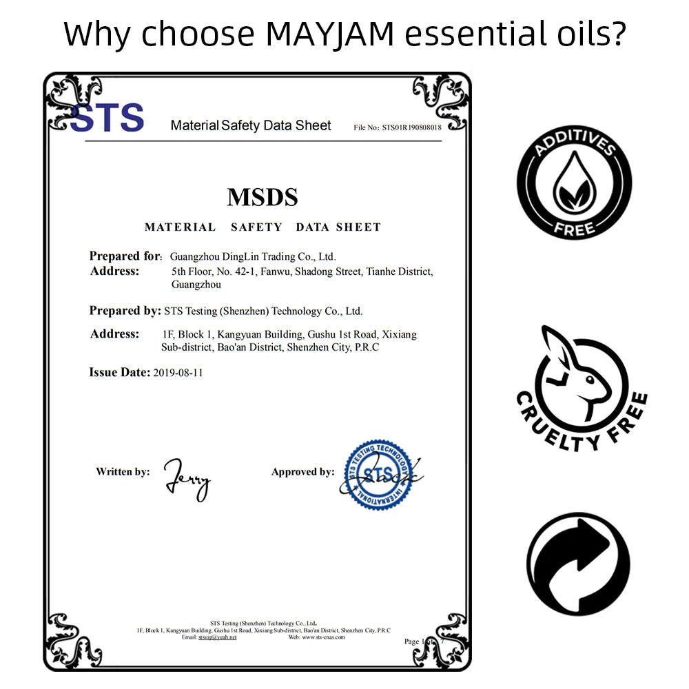 MAYJAM 10ml Pure Essential Oil Lavender Eucalyptus Vanilla Sandalwood Jasmine Bergamot Lemongrass Cinnamon Grapefruit 1pc