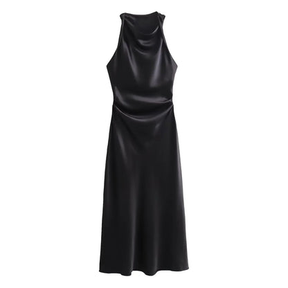 Satin Long Dresses for Women 2026 Summer Slip Midi Dress Woman Sexy Evening Party Dress Sleeveless Female Elegant Dresses