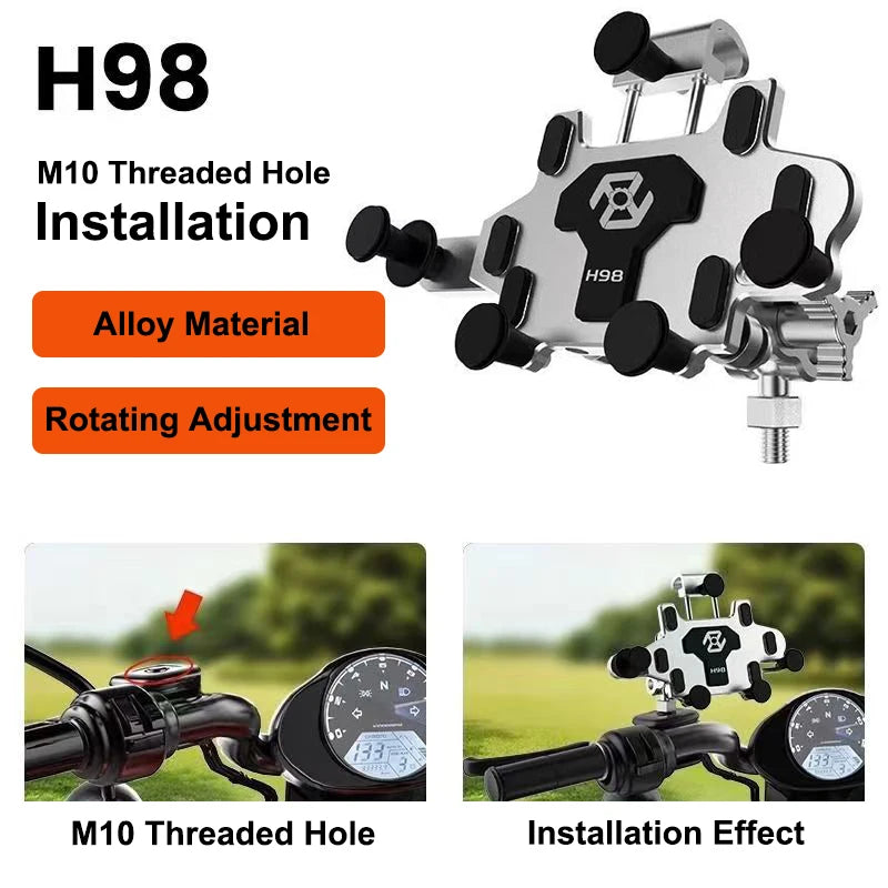 Shock-Absorbing Phone Holder for Motorcycle Bicycle 2024 Upgraded Alloy Rotary Adjustment Mobile Phone Navigation Bracket