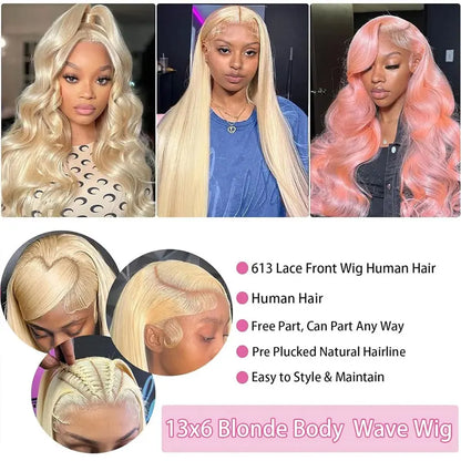 613 13x6 Lace Front Wig Human Hair 30 Inch HD Lace Frontal Wig Blonde Body Wave Lace Front Wigs Human Hair Pre Plucked Baby Hair