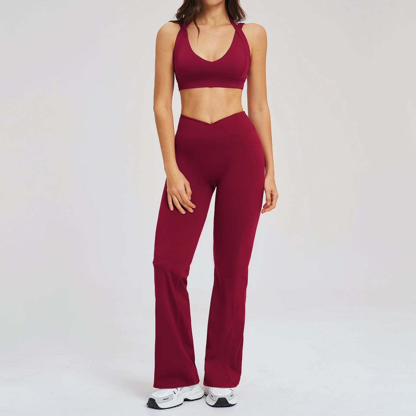 2 Piece Yoga Clothes Women's Sexy Wear Sexy Sport Bra High Waist Flared Pant Fitness Suit Gym Workout Jogging Sports Yoga Set
