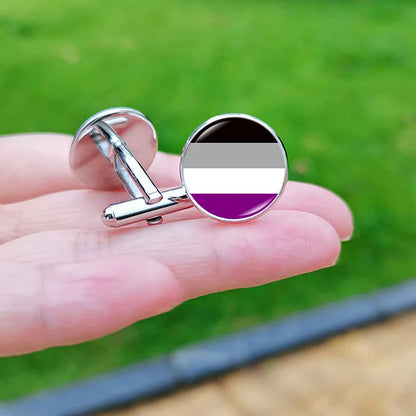 Lesbian Gay Pride Cufflinks for Fans LGBT Creative Rainbow Flag Glass Gem Charm Shirt Decoration Cuff Buttons
