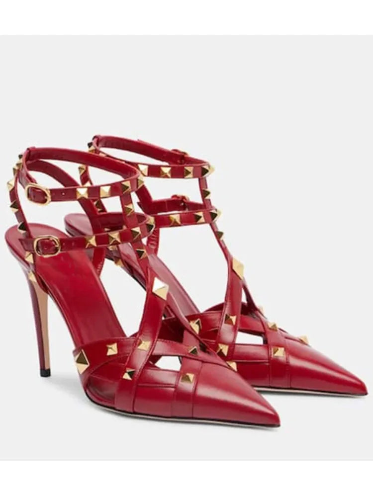 2026 Summer New Rivet Women's Pointed Stiletto Sandals Sexy Fashion Party Women's High Heel Sandals