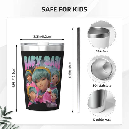Mystery Saja Boys Kpop Demon Hunters Tumbler With Straw For Kids Stainless Steel Travel Mugs Double Wall Vacuum Insulated 12oz