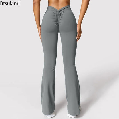 New Fashion Women's Flare Leggings V-shaped Hip Yoga Pants High Waist Wide Leg Pants Women Gym Sport Flared Pant Casual Leggings