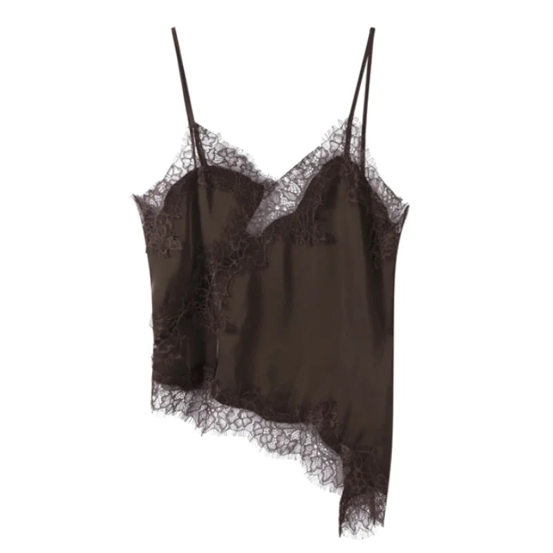 Sexy Floral Lace Satin Patchwork Camisole Vest For Women Summer Y2K Sleeveless Backless Tank Holiday Evening Party Lady Chic Top