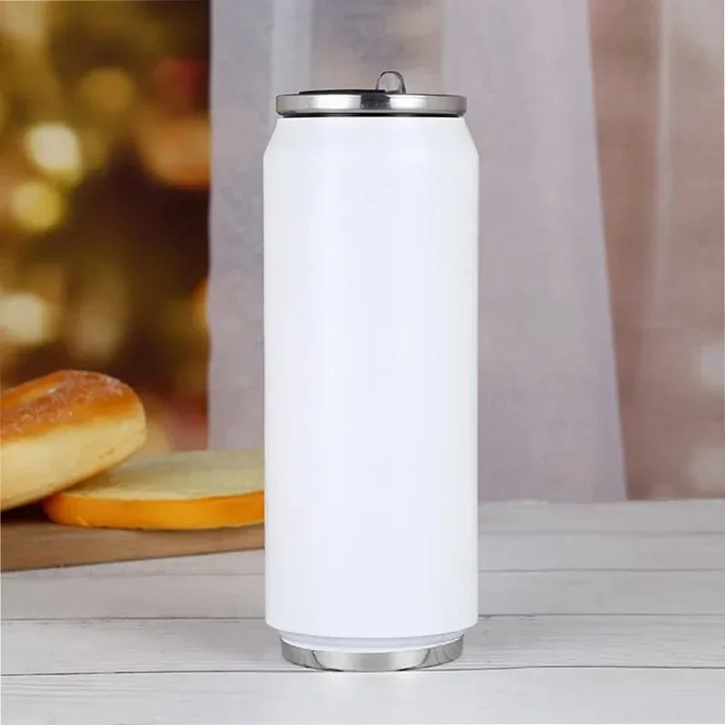 500ML DIY Sublimation Tumbler Cans Stainless Steel Thermos Bottle With Straw Coke Can Travel Car Vacuum Flasks Drink Cup