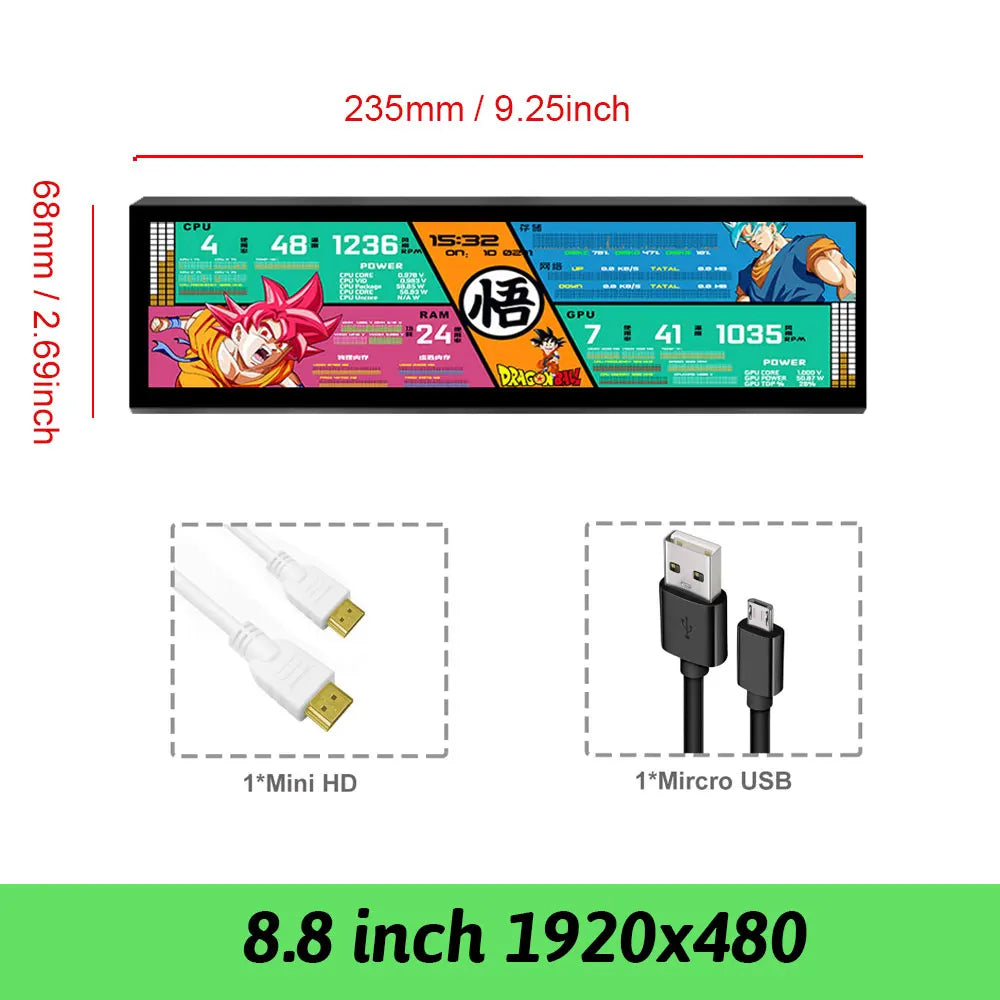 Wisecoco 14 Inch 4K 3840X1100 Aida64 IPS LCD Monitor Ultrawide PC Secondary Gaming Console For Raspberry Pi5 7.8''/8.8''/12.6''