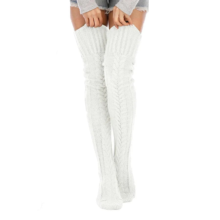 TRALOW Women's Thigh High Socks Over the Knee Cable Knit Boot Socks, Long Warm Fashion Leg Warmers Winter For Party Cosplay Yoga