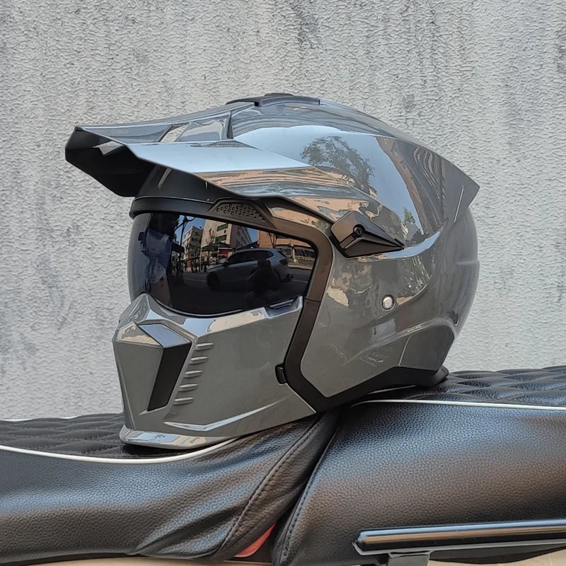 ORZ Street Fighter Combination Helmet Motorcycle Helmet Men's and Women's Retro Full Helmet Four Seasons Detachable DOT
