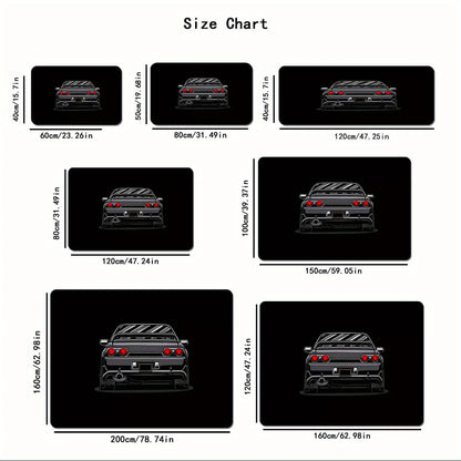 Black Sports Car GTR Flannel Rug JDM Style Floor Mat Non-slip Carpet for Living Room Bedroom Gamer Room Home Decor