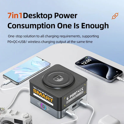 200W 7-in-1 Smart Charger PD Fast Charging USB Type C Power Station for iPhone 16 15 pro Max Multi-Device Charging Station